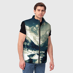 Мужской жилет Река и горы снежные пейзаж, цвет: 3D-черный — фото 2