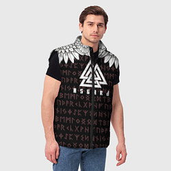 Мужской жилет Асгард на фоне рун и валькнут, цвет: 3D-черный — фото 2