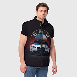 Мужской жилет BMW на красном фоне, цвет: 3D-черный — фото 2