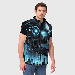 Мужской жилет Cyberpunk skull - metropolis neon glow, цвет: 3D-черный — фото 2