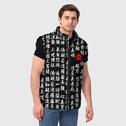 Мужской жилет Иероглифы паттерн на черном фоне, цвет: 3D-черный — фото 2
