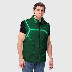 Мужской жилет Зеленые плиты с неоном, цвет: 3D-черный — фото 2