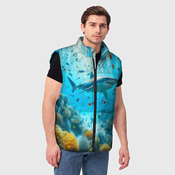 Мужской жилет Белая акула в коралловом рифе, цвет: 3D-черный — фото 2