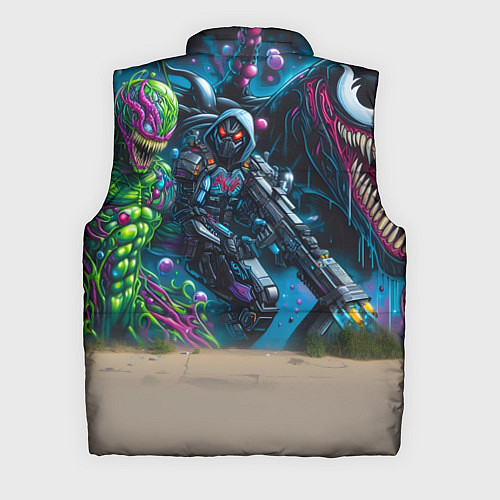 Мужской жилет Пантерёнок крутой скейтбордист на фоне граффити / 3D-Черный – фото 2