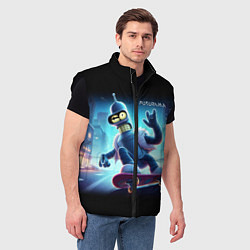 Мужской жилет Bender is a skateboarder in neon street - ai art, цвет: 3D-черный — фото 2