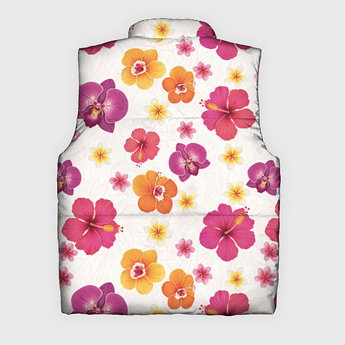 Мужской жилет Тропический букет - узор с яркими гибискусами и ор / 3D-Черный – фото 2