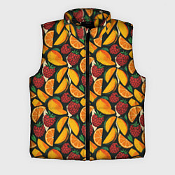 Мужской жилет Ягоды и фрукты в паттерне: малина манго апельсин, цвет: 3D-черный