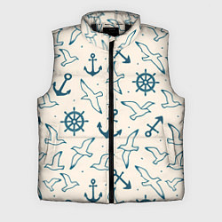 Мужской жилет Морской паттерн из штурвалов, чаек и якорей, цвет: 3D-черный