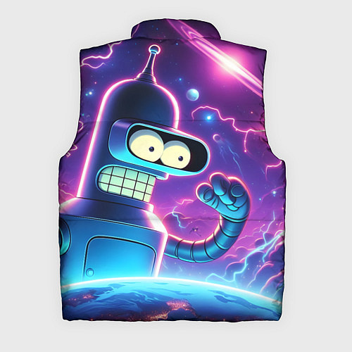 Мужской жилет Bender in neon space - cartoon Futurama / 3D-Черный – фото 2