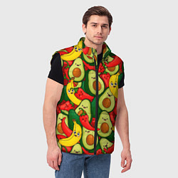 Мужской жилет Авокадо, бананы, перцы чили улыбаются - паттерн фр, цвет: 3D-черный — фото 2