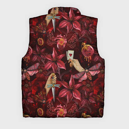 Мужской жилет Бордовая готика с сердцем, лилиями и мотыльками / 3D-Черный – фото 2