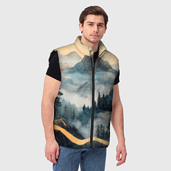 Мужской жилет Японские горы и туман, цвет: 3D-черный — фото 2