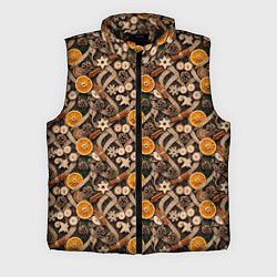 Мужской жилет Новогодний орнамент с корицей и дольками апельсина, цвет: 3D-черный
