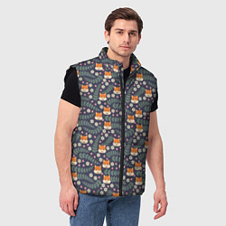 Мужской жилет Лесной паттерн с лисьими мордами, цвет: 3D-черный — фото 2