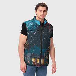Мужской жилет Новогодний салют, цвет: 3D-черный — фото 2