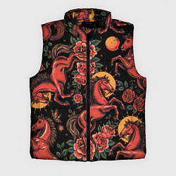 Мужской жилет Красная лошадь с розами