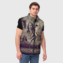 Мужской жилет Пришелец идёт вдоль стены с рваными афишами, цвет: 3D-черный — фото 2