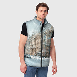 Мужской жилет Снежный день в Санкт-Петербурге, цвет: 3D-черный — фото 2