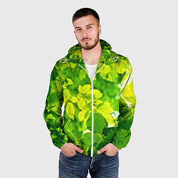 Ветровка с капюшоном мужская Зелёные листья, цвет: 3D-белый — фото 2