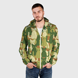 Ветровка с капюшоном мужская Камуфляж- зелёные кошки, цвет: 3D-белый — фото 2