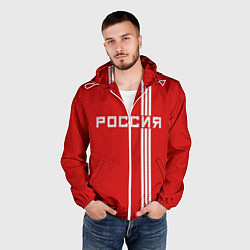 Ветровка с капюшоном мужская Россия: Красная машина, цвет: 3D-белый — фото 2