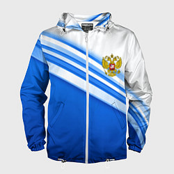 Ветровка с капюшоном мужская Россия: голубая волна, цвет: 3D-белый
