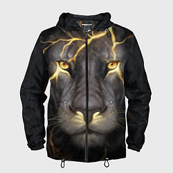 Ветровка с капюшоном мужская Лев с молнией, цвет: 3D-черный