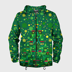 Ветровка с капюшоном мужская Город - ёлка, цвет: 3D-черный