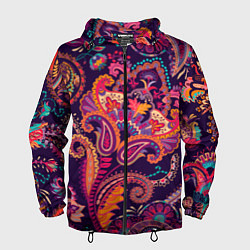 Ветровка с капюшоном мужская Орнамент пейсли - розовый, цвет: 3D-черный