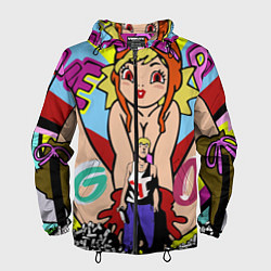 Ветровка с капюшоном мужская GTO Онидзука графити, цвет: 3D-черный