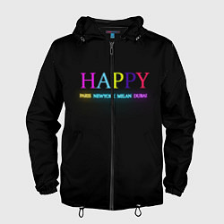 Ветровка с капюшоном мужская HAPPY, цвет: 3D-черный