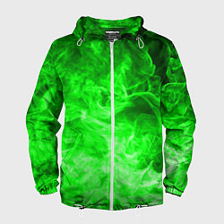 Ветровка с капюшоном мужская ОГОНЬ GREEN NEON, цвет: 3D-белый