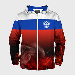 Ветровка с капюшоном мужская Россия огонь, цвет: 3D-белый