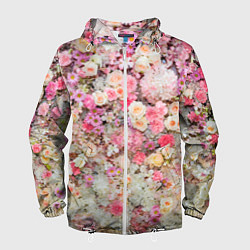 Ветровка с капюшоном мужская Цветочное поле, цвет: 3D-белый