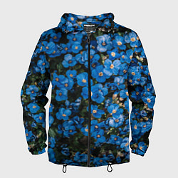 Ветровка с капюшоном мужская Поле синих цветов фиалки лето, цвет: 3D-черный