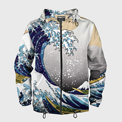 Ветровка с капюшоном мужская The great wave off kanagawa, цвет: 3D-черный