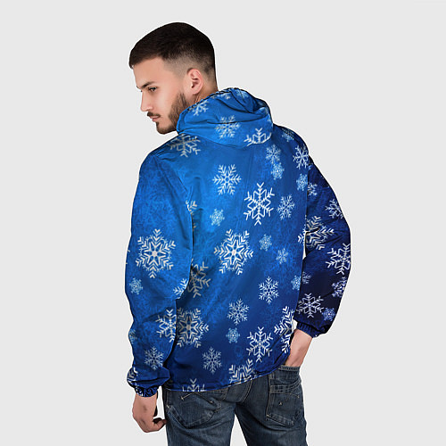 Мужская ветровка Новый Год Снежинки / 3D-Черный – фото 4