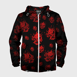 Ветровка с капюшоном мужская Samurai pattern - красный, цвет: 3D-белый