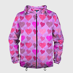 Ветровка с капюшоном мужская Розовые сердечки, цвет: 3D-черный