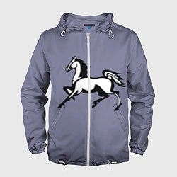 Ветровка с капюшоном мужская Дикая лошадь, цвет: 3D-белый
