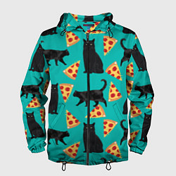 Ветровка с капюшоном мужская Котики и Пиццы, цвет: 3D-черный