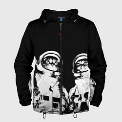 Ветровка с капюшоном мужская Коты Космонавты, цвет: 3D-черный