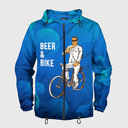 Ветровка с капюшоном мужская Велосипед и пиво, цвет: 3D-черный
