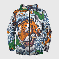 Ветровка с капюшоном мужская Тигр, цвет: 3D-черный