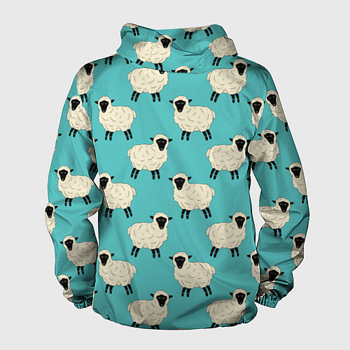 Мужская ветровка Овечки паттерн на бирюзовом / 3D-Белый – фото 2