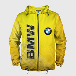 Ветровка с капюшоном мужская BMW СЛЕДЫ ШИН БМВ, цвет: 3D-черный