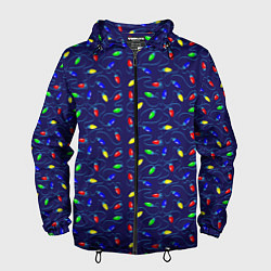 Ветровка с капюшоном мужская Разноцветные Лампочки, цвет: 3D-черный