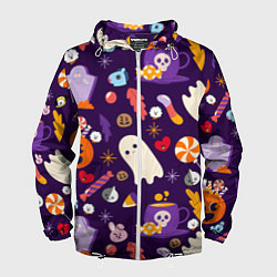 Ветровка с капюшоном мужская HALLOWEEN BTS BT21 PATTERN БТ21 БТС ХЕЛЛОУИН, цвет: 3D-белый