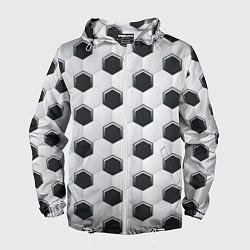 Ветровка с капюшоном мужская Текстура футбольного мяча, цвет: 3D-белый