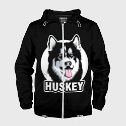 Ветровка с капюшоном мужская Собака Хаски Husky, цвет: 3D-белый